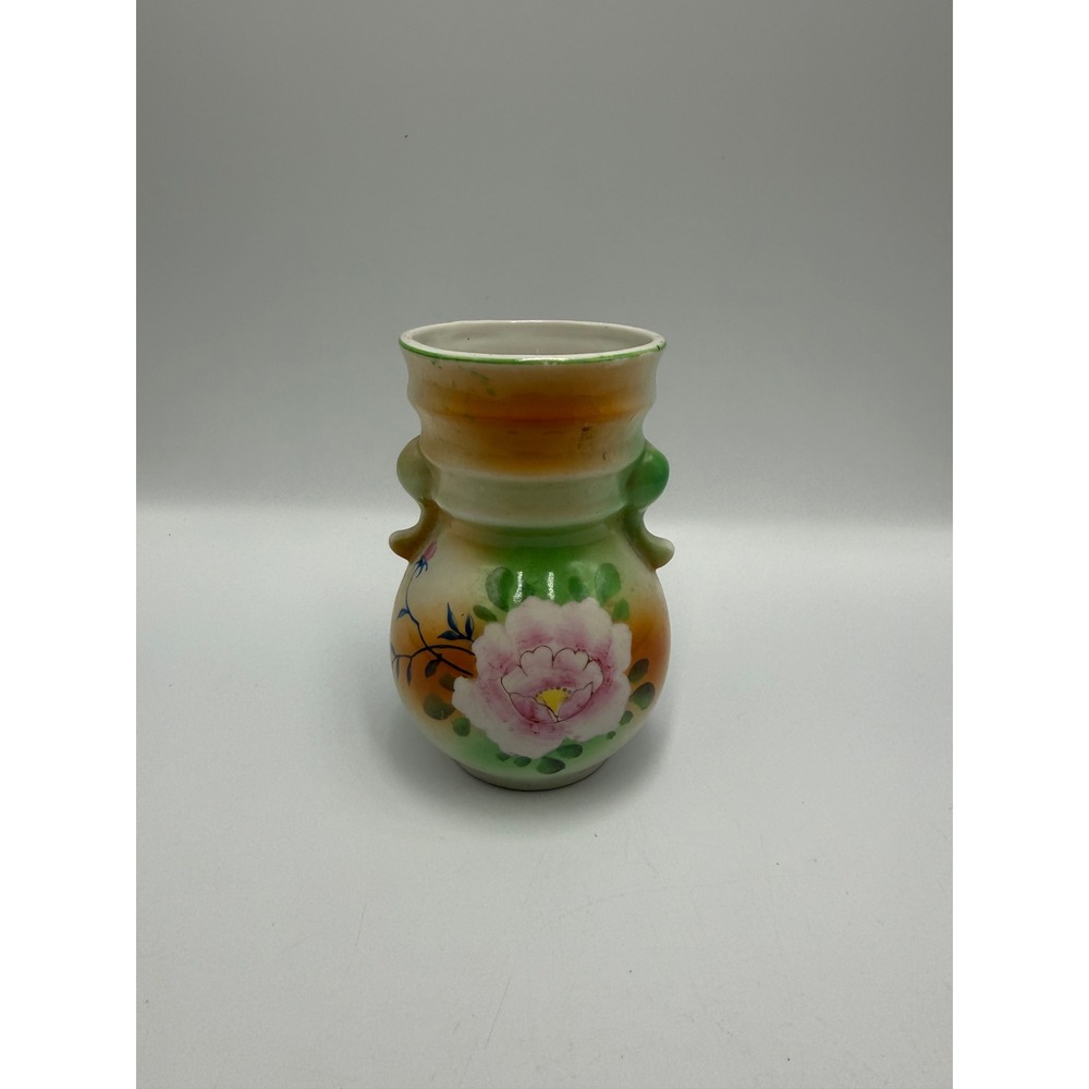 Vtg Made in Japan Porcelain Bud Vase Hand‎ Painted Pink Floral 4.25"